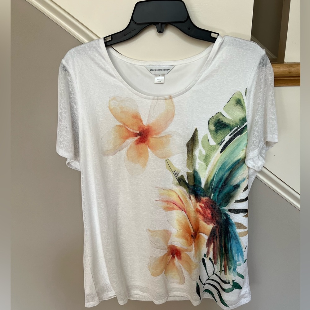 Christopher&Banks Size L floral shirt sleeve shirt